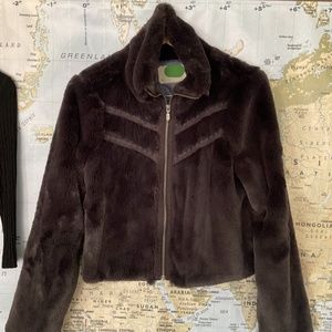 Chevron Faux Fur Coat